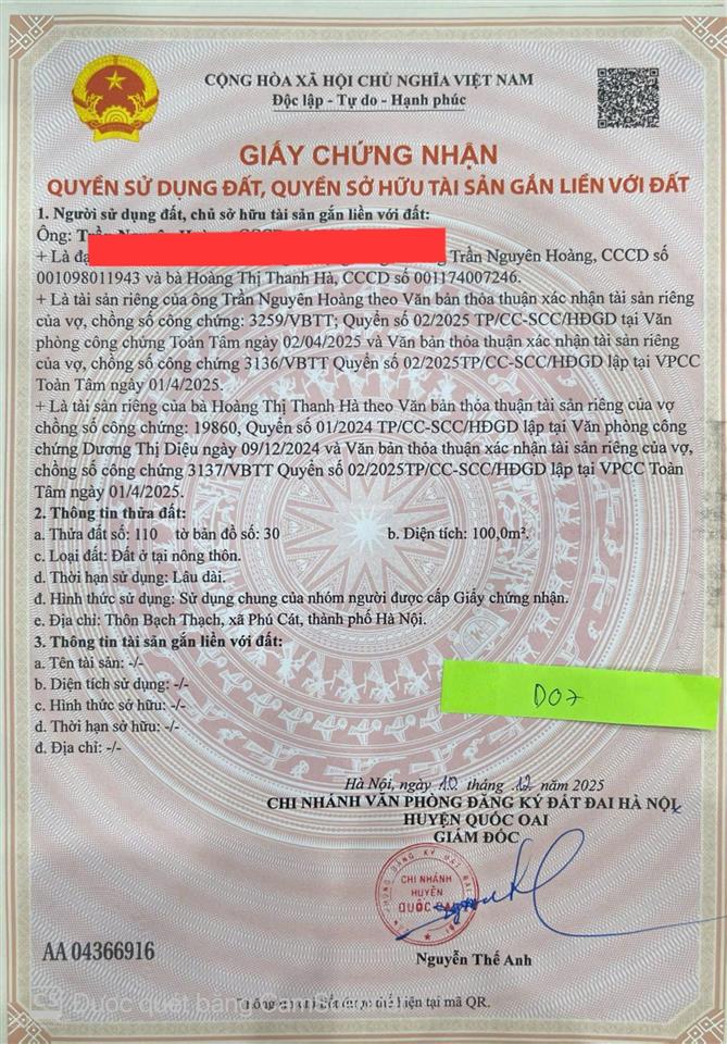 Cần tiền mua chung cư cho con nên tôi cắt bán 100m2 mặt tiền 6.5m tại phú cát ngay ql21 hà nội