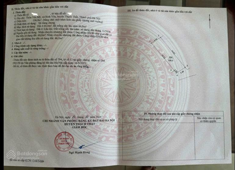 Chính chủ gửi bán lô đất đẹp yên thái phú cát hà nội