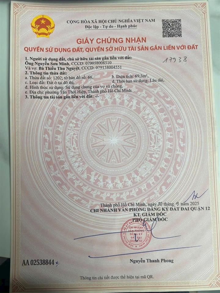 Bán lô đất dt 4x18m  mặt tiền đường ht26,q12. giá  5,75 tỷ