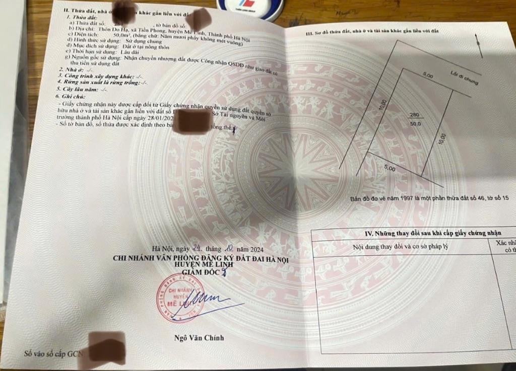 Bán 50m đất Do Hạ, Tiền Phong, Mê Linh. Lô góc, đường rộng, ô tô đỗ. Gần chợ Yên