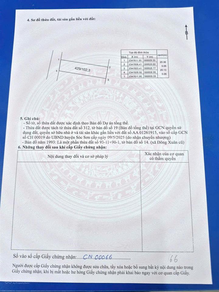 Chính chủ bán và 102m thôn tuyền  đông xuân  sóc sơn. giá rẻ chỉ 2xtr/m2.