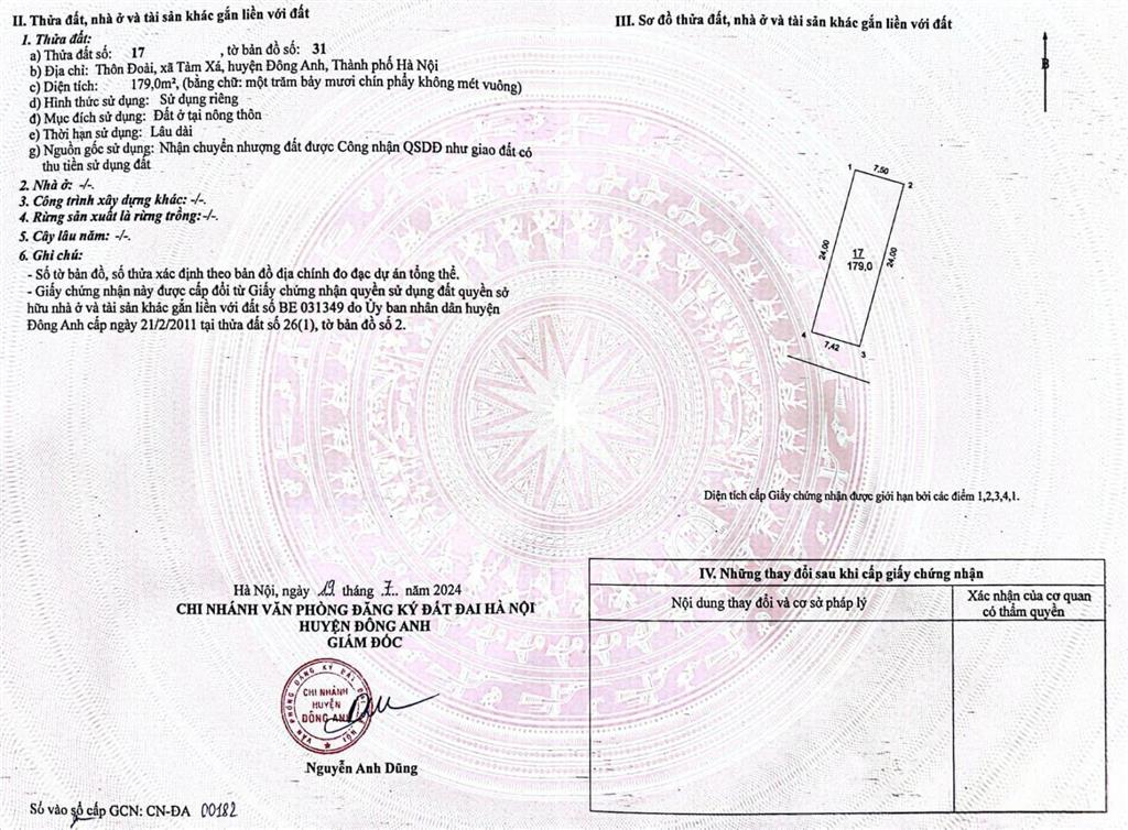 Bán đất tại thôn đoài, xã tàm xá, huyện đông anh, giá cực chất 22,375 tỷ, 179m2 view đẹp