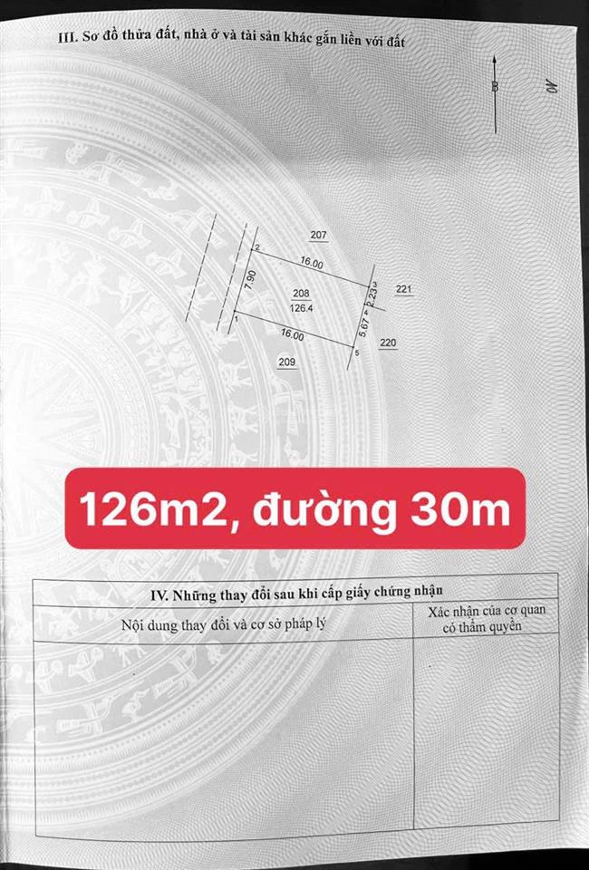 Độc nhất lô đất 126m2, mt 8m ở trục đường 30m, đã thông với kđt an lạc symphony