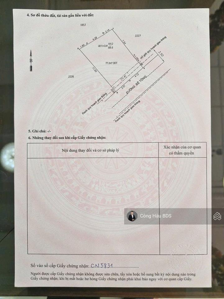 Lô đất đẹp sát dự án bcons city. dt 88.6m2. ngang 7.6m. odt 77m2. đường 5m. giá 4.5 tỷ tl