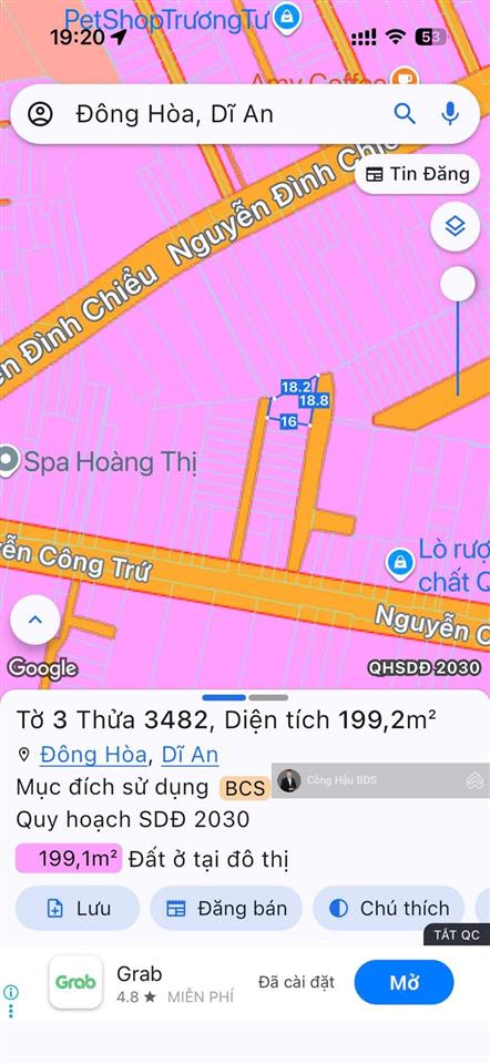 Hàng rẻ. lô đất 199m2. odt 116.7m2. hẻm 5m đường nguyễn công trứ, p. đông hòa. giá 4.45 tỷ tl