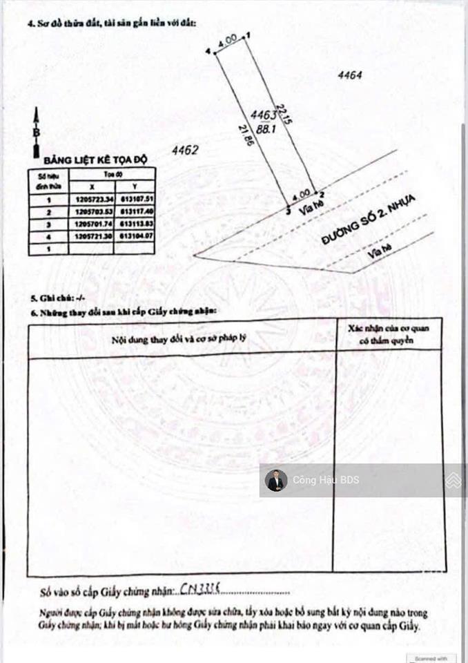 Lô đất tdc đồng chàm, trung tâm p. đông hoà, dt 88.1m2 (4x 22m). full thổ cư. đường 8m. vỉa hè 6m.