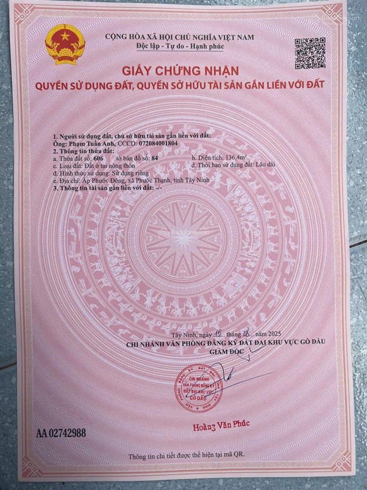 Bán lô đất đối diện cổng kcn phước đông  155,5m2 giá 660tr  đường xe tải tới đất  0335 801 ***