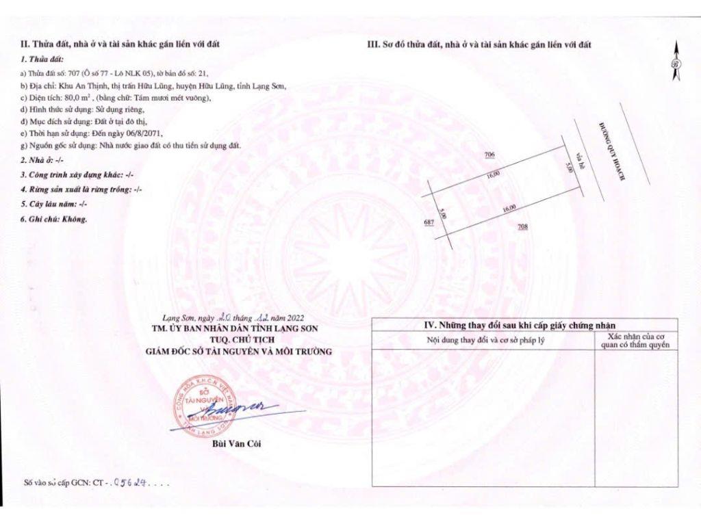 Bán Lô Đất 80m2 đường trục chính trung tâm huyện Hữu Lũng, tỉnh Lạng Sơn. 