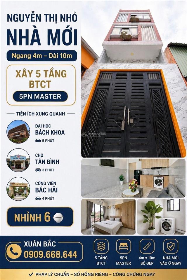 Sát mặt tiền nguyễn thị nhỏ ngay siêu thị coopmart kế cx lữ gia nhà đẹp 5 tâng với 4pn hẻm thông