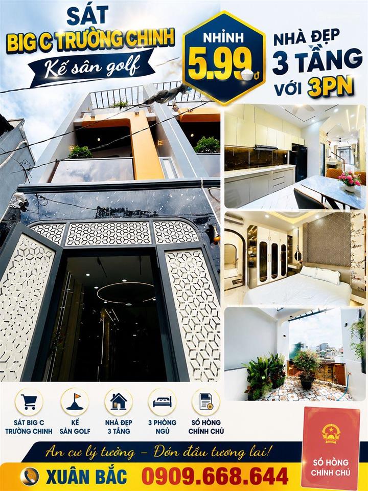 Sát big c trường chinh kế sân golf nhà đẹp 3 tâng btct với 3pn