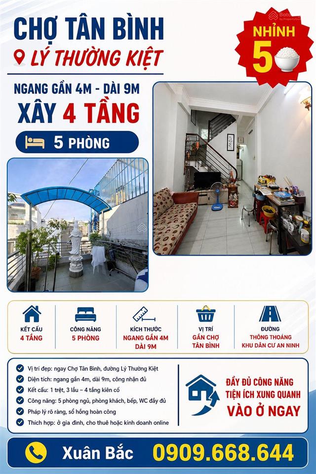 Lý thường kiệt kế đh bách khoa nhà 4 tâng btct với 5pn hẻm thông thoáng