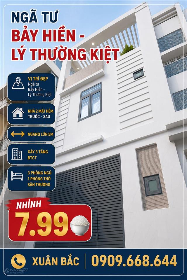 Lý thường kiệt gần chợ vải tân bình ngang lớn 5m kết cấu 3 tâng btct 3pn + 1 phòng thơ + st