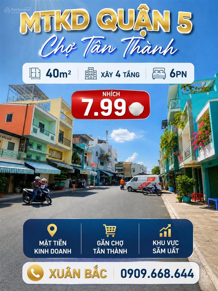 Mt  kd quan 5  chợ tân thành 40m xây 4 tang với 6pn
giáp q.10  q.11  q.6(5phc)
