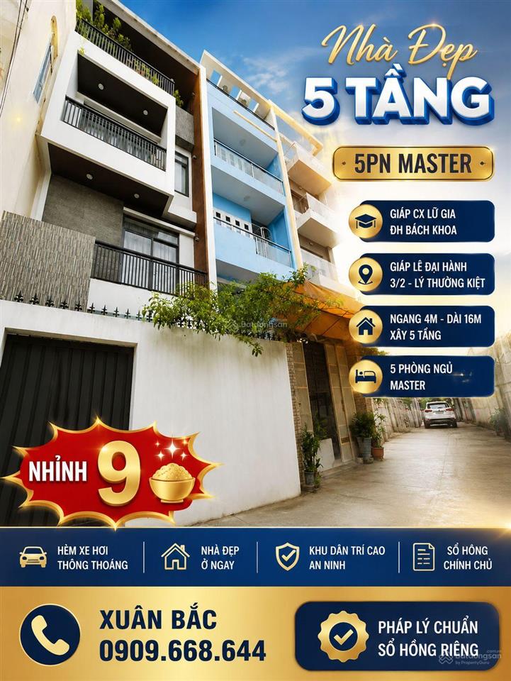 Vòng xoay lê đại hành giáp cx lữ gia q.11  ngang 4 dài 16 xây 5 tầng btct với 5pn