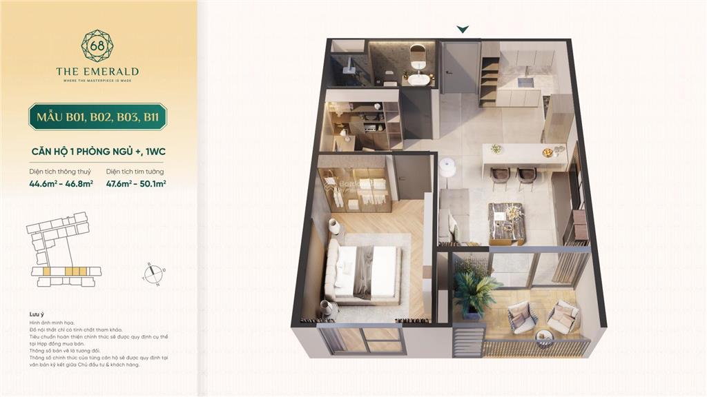 Bán căn 1pn+ 47,8m2, tầng 10, view hồ bơi rất đẹp, giá full 3 tỷ