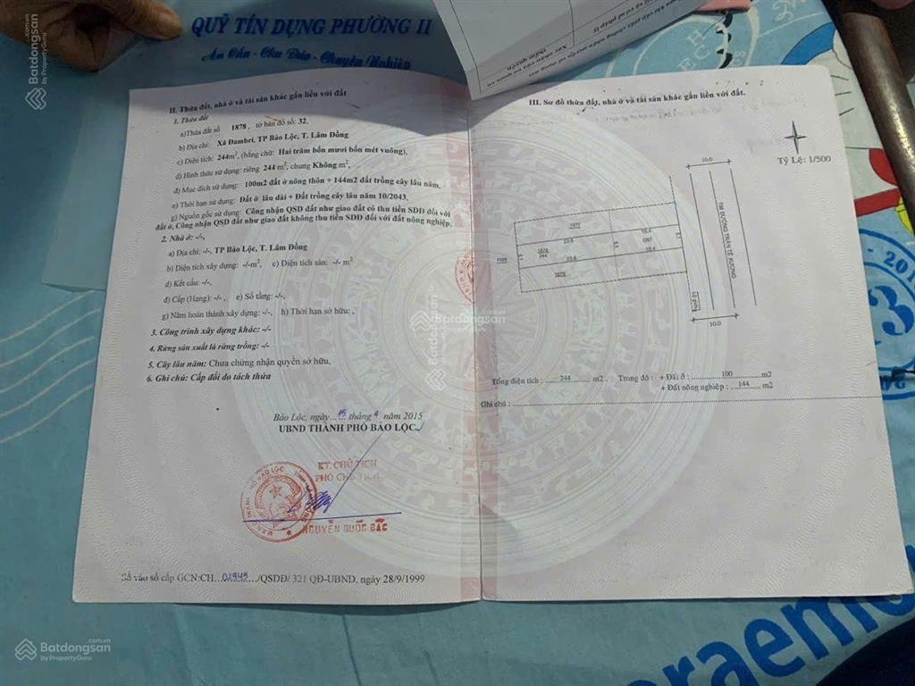 Đất thổ cư phường 2 bảo lộc, khu dân cư đông đúc giá tốt 6x40m 100m2 thổ cư