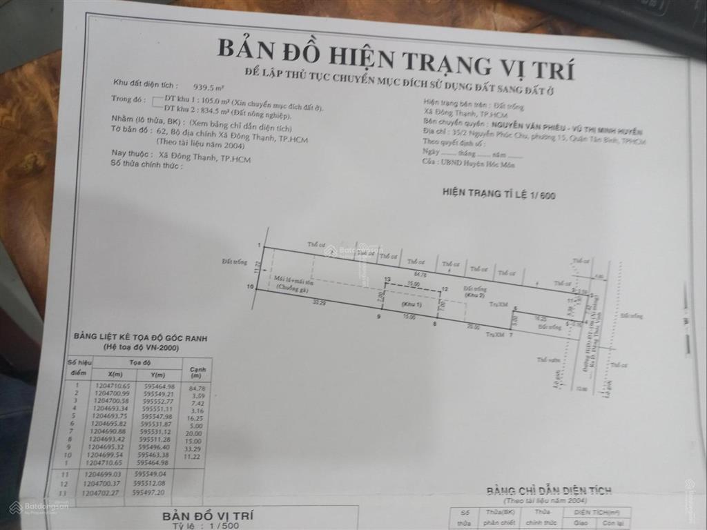 Bán đất tại xã đông thạnh, hóc môn, hồ chí minh, 9,45 tỷ vnd, 940m2