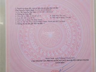 Bán gấp đất nền tại trần đại nghĩa, tân nhựt, bình chánh, 33,5 triệu / m2, 100 m2