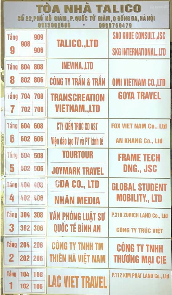 Cho thuê văn phòng 4070100 m2 tại talico building 22 phố hồ giám, p.văn miếuqtg, hà nội