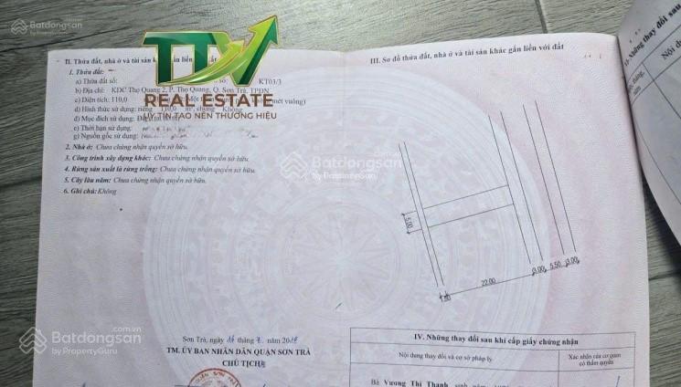 Chỉ 7,242 tỷ lô đất mt 110m2, sơn trà, (giá đầu tư)