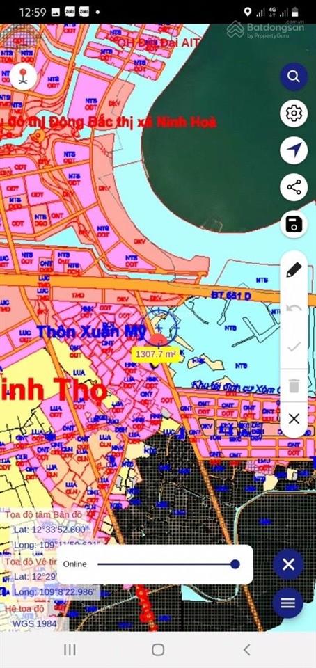 Bán đất đẹp tại ninh thọ, gần kđt đông bắc t. x ninh hoà, nam vân phong dt 1428 m2, thổ cư 100%