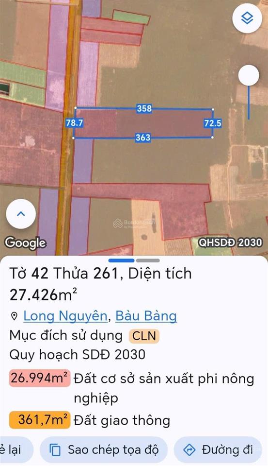 Cần bán 27.500m2 đất quy hoạch skc tại long nguyên bầu bàng bình dương