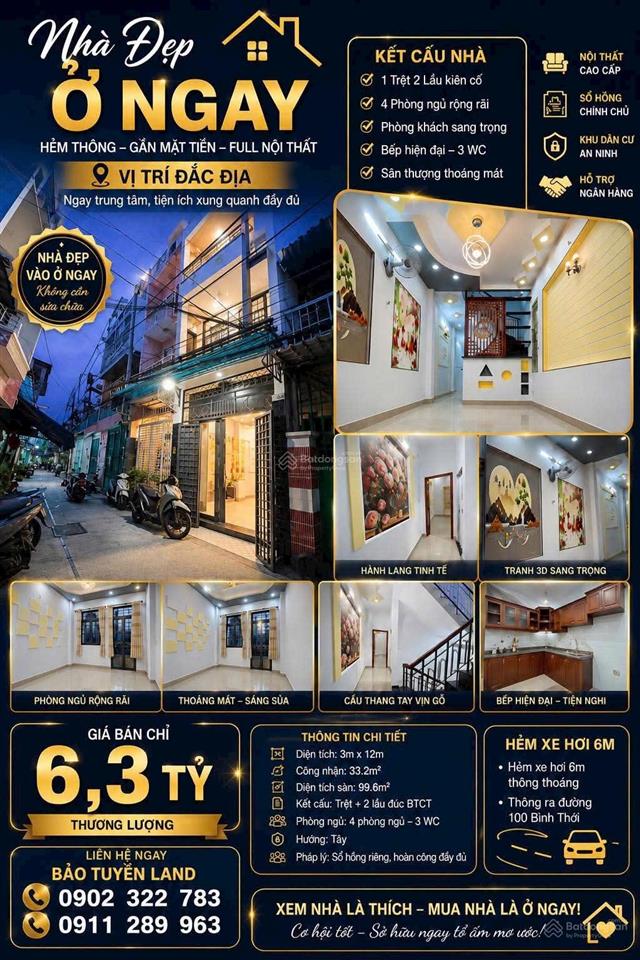 Nhà hẻm xe hơi 6m âu cơ, p.14, quận 11 giá bán 5,95 tỷ