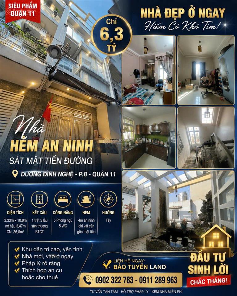 Nhà hẻm đường dương đình nghệ, p.8, quận 11 giá bán 6 tỷ 200
