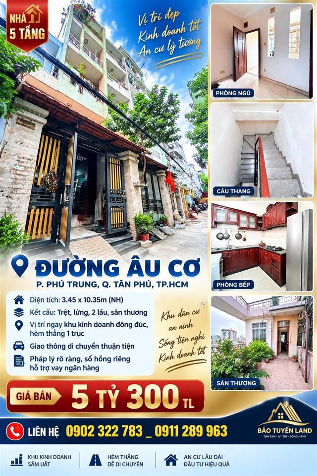 Nhà 5 tầng đường âu cơ, p. phú trung, tân phú