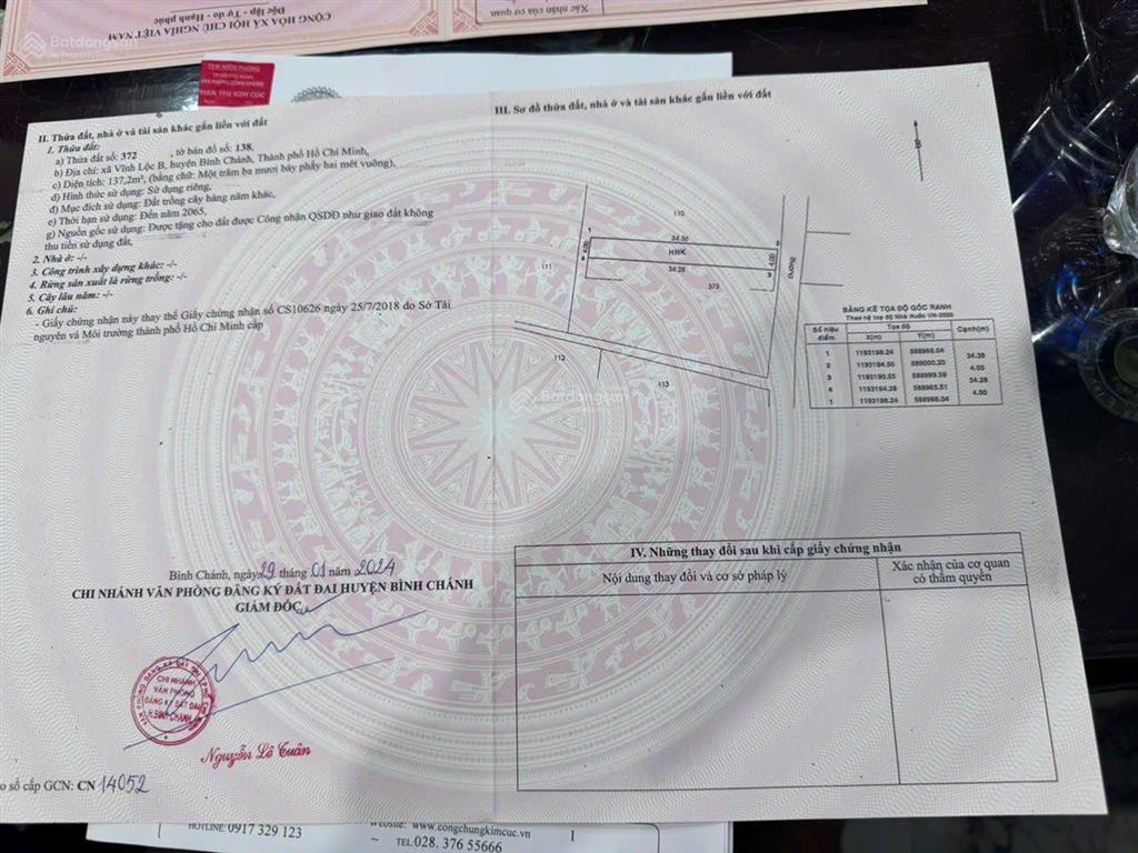 Bán đất xã tân vĩnh lộc bình chánh, 275m2, ngang 8 dài 34m không quy hoạch giá 3,85tỷ tl