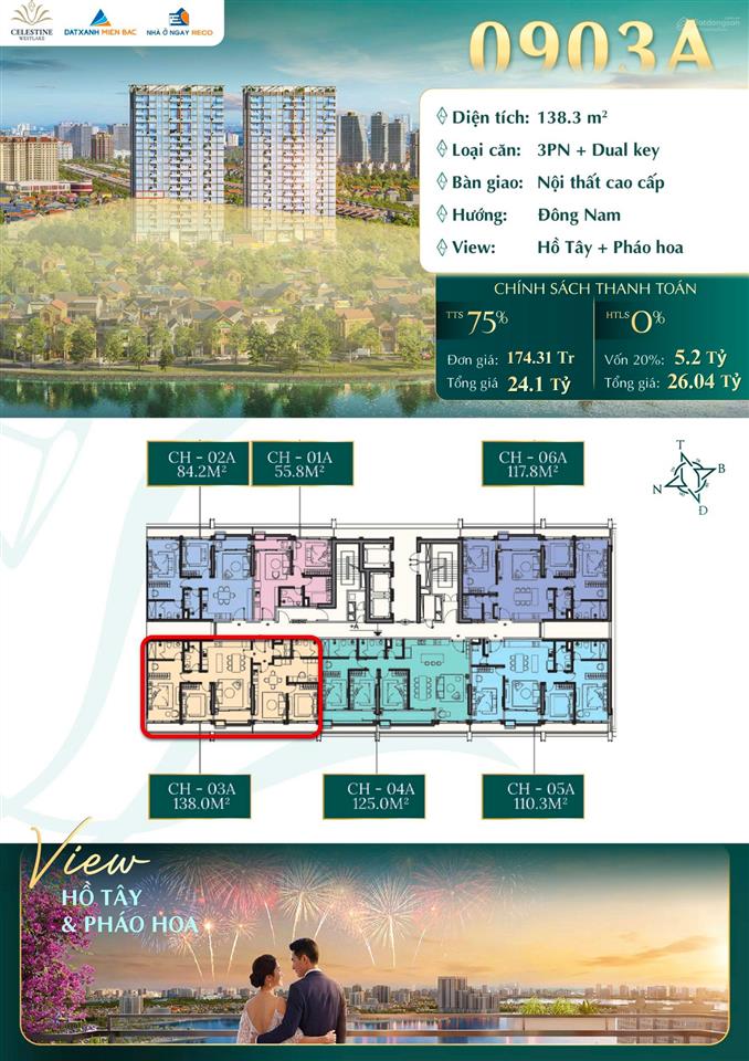 Quỹ căn góc 3  4 ngủ từ 110m2 view trực diện hồ tây giá rẻ nhất thị trường. chỉ còn vài căn cuối!