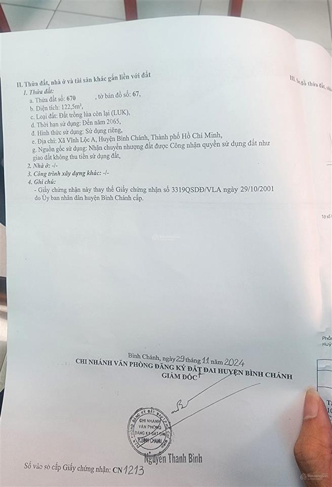 Bán gấp đất mặt tiền đường số 1, cách chợ vĩnh lộc 500m