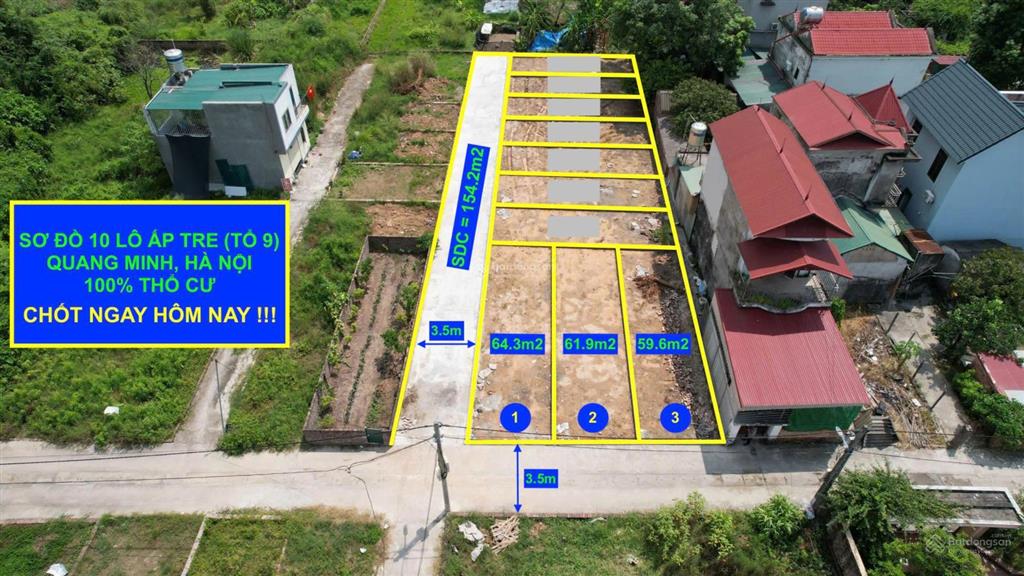Bán đất dt64m2, mặt tiền 4.2m, lô góc, ngõ ô tô thông  thôn ấp tre, xã quang minh, hn (4.12 tỷ)
