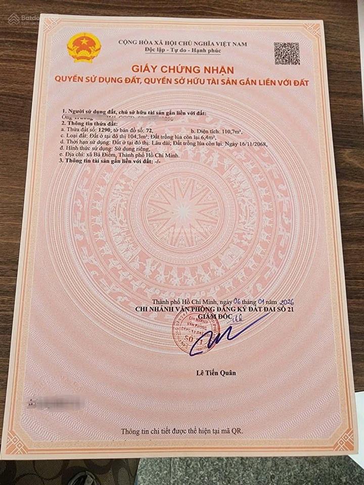 Cần bán đất thổ cư . sổ hồng riêng . mt đường nhưa 6m thông . khu dân cư đông . an ninh tốt