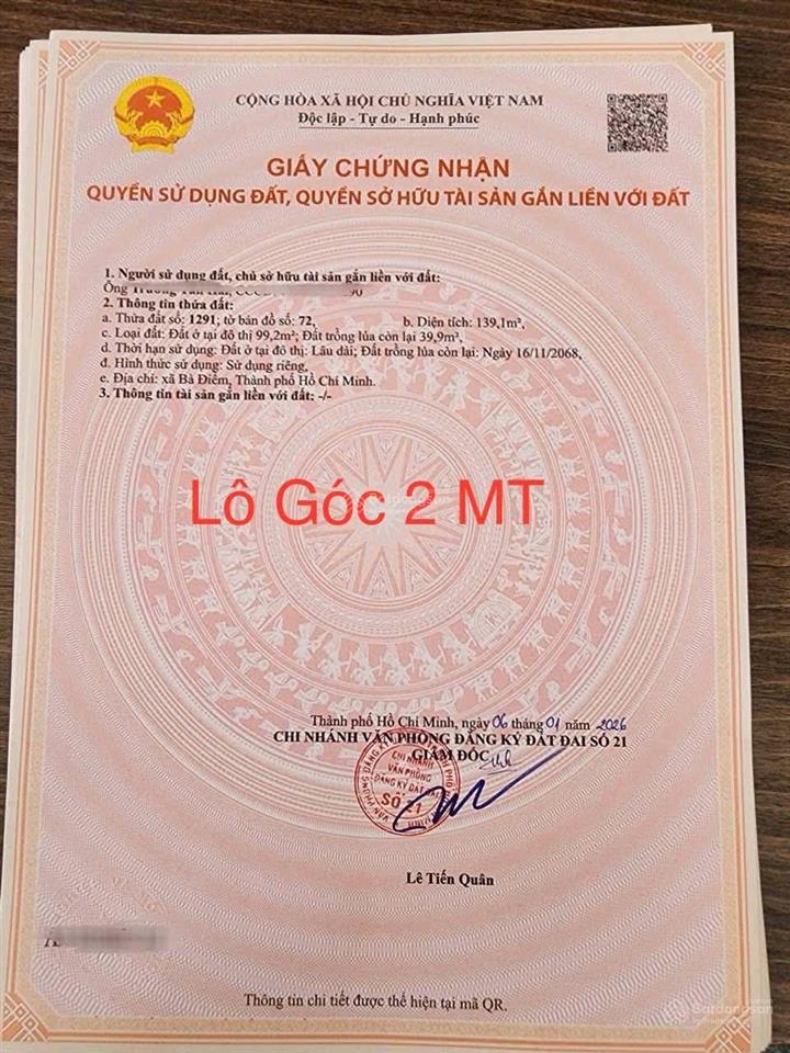 Cần bán đất thổ cư . sổ hồng riêng . mt đường nhưa 6m thông . khu dân cư đông . an ninh tốt