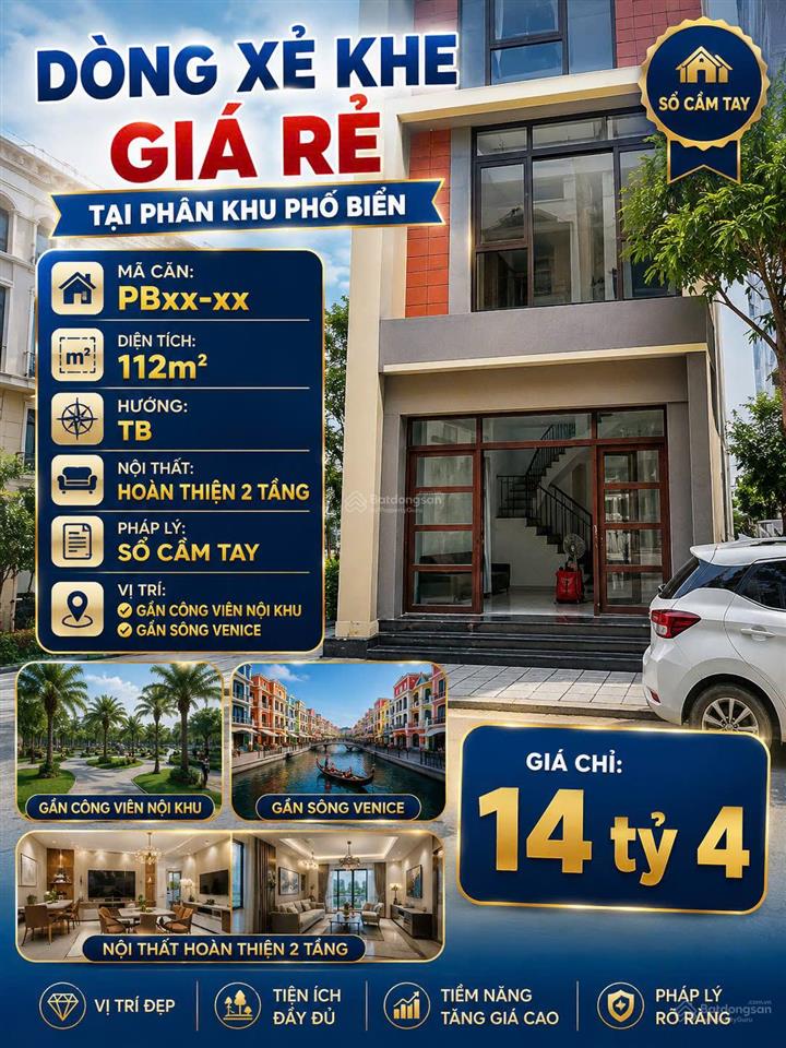 Dòng liền kề xẻ khe 112m phố biển, hoàn thiện 2m tầng, giá chỉ 14,4 tỷ vhop3