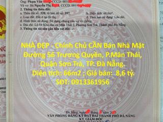 NHÀ ĐẸP - Chính Chủ CẦN Bán Nhà Mặt Đường 56 Trương Quyền, P.Mân Thái, Quận Sơn Trà, TP.