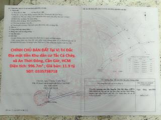 CHÍNH CHỦ BÁN ĐẤT Tại Vị Trí Đắc Địa mặt tiền Khu dân cư Tắc Cá Cháy, xã An Thới Đông,