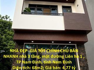 NHÀ ĐẸP- GIÁ TỐT CHÍNH CHỦ BÁN NHANH nhà 3 tầng, mặt đường Liên hà 1 , TP Nam Định, tỉnh
