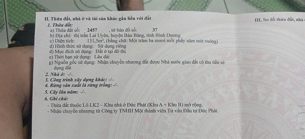 ĐẤT ĐẸP- GIÁ TỐT CHÍNH CHỦ BÁN GẤP LÔ ĐẤT 2 MẶT TIỀN TIỀM NĂNG ĐẦU TƯ TẠI  Bàu Bàng, Bình