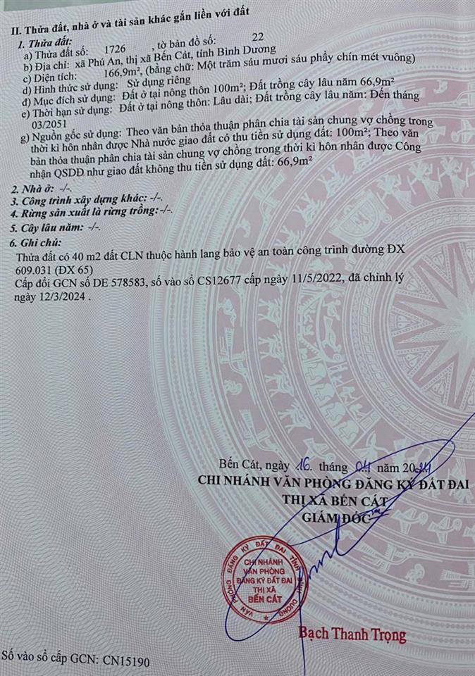 ĐẤT ĐẸP- GIÁ TỐT BÁN NHANH LÔ ĐẤT ĐẦU TƯ LÀ SINH LỜI TẠI thị xã Bến Cát tỉnh Bình Dương