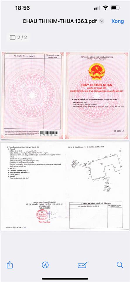 CHÍNH CHỦ Cần Bán 12.000m2 Đất Lúa - 2 MẶT TIỀN Châu Thị Kim, An Vĩnh Ngãi, TP Tân An