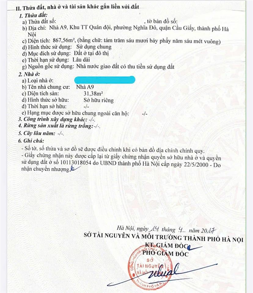 CẦN BÁN NHANH Căn Hộ Nhà A9, Khu Tập Thể Do Học Viện Quốc Phòng Xây Dựng Tại Q. Cầu Giấy,