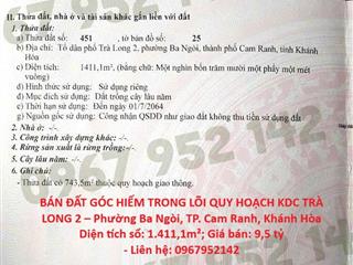 BÁN ĐẤT GÓC HIẾM TRONG LÕI QUY HOẠCH KDC TRÀ LONG 2 – Phường Ba Ngòi, TP. Cam Ranh, Khánh
