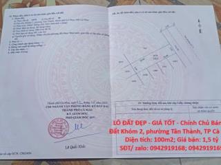 LÔ ĐẤT ĐẸP - GIÁ TỐT - Chính Chủ Bán Lô Đất Khóm 2, phường Tân Thành, TP Cà Mau