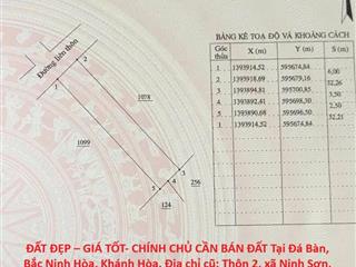 ĐẤT ĐẸP – GIÁ TỐT- CHÍNH CHỦ CẦN BÁN ĐẤT Tại Đá Bàn, Bắc Ninh Hòa, Khánh Hòa