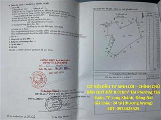 CƠ HỘI ĐẦU TƯ SINH LỜI – CHÍNH CHỦ BÁN QUỸ ĐẤT 8.010m² TẠI Phường Xuân Tân, TP Long