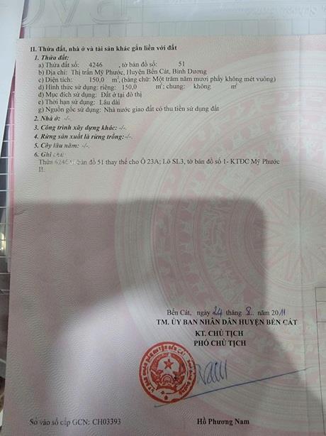 ĐẤT CHÍNH CHỦ - GIÁ TỐT Khu Vực Mỹ Phước 2, Thị Trấn Mỹ Phước , Huyện Bến Cát, Tỉnh Bình