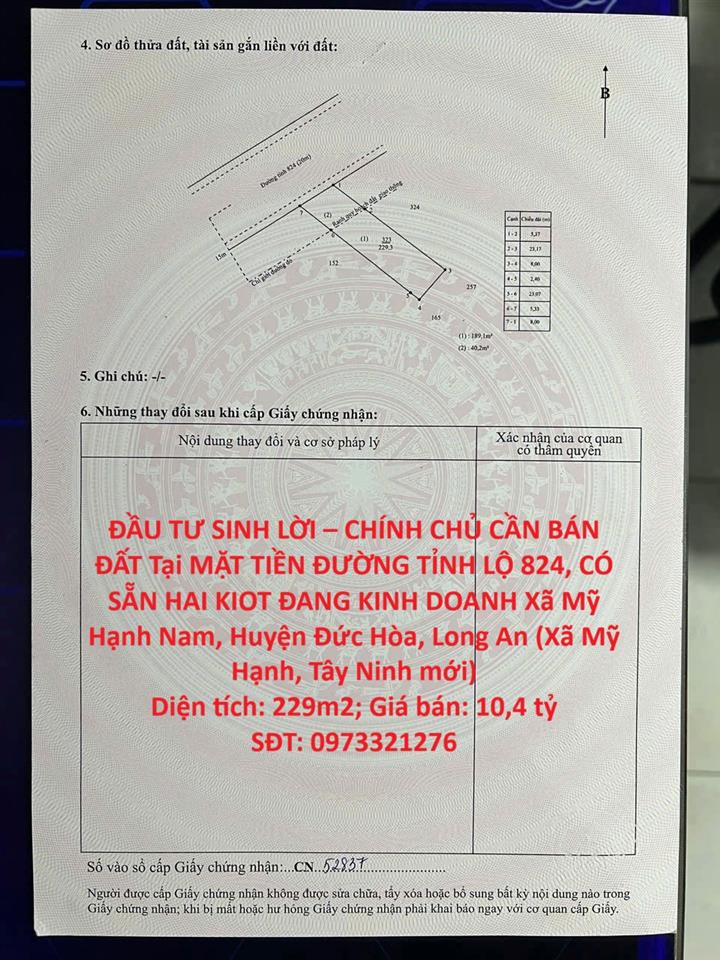 ĐẦU TƯ SINH LỜI – CHÍNH CHỦ CẦN BÁN ĐẤT Tại Xã Mỹ Hạnh Nam, Huyện Đức Hòa, Long An