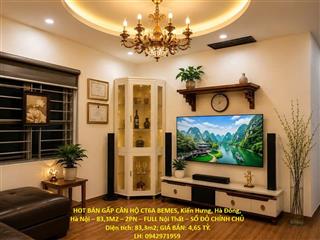 HOT BÁN GẤP CĂN HỘ CT6A BEMES – 83,3M2 – 2PN – FULL Nội Thất – SỔ ĐỎ CHÍNH CHỦ